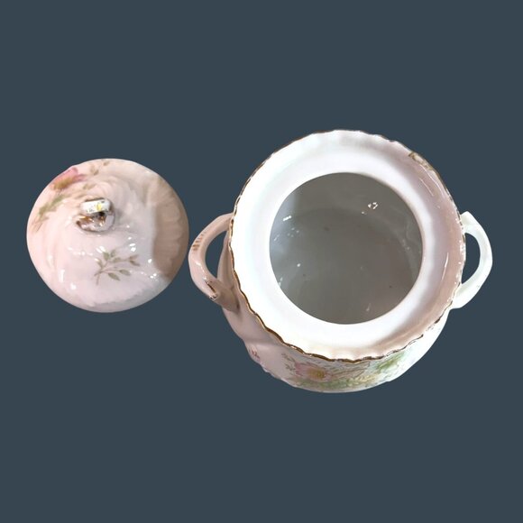 Antique Bavarian China Sugar Bowl Lid Hand Painted Floral Design Made In Germany - Picture 5 of 10